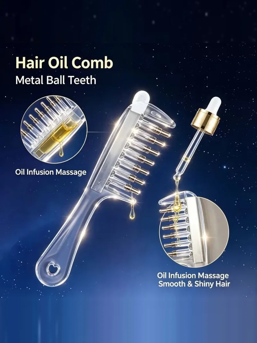 2 in 1 Scalp Massage & Hair Care Comb | Mess-Free Oil Applicator | Metal Ball Teeth